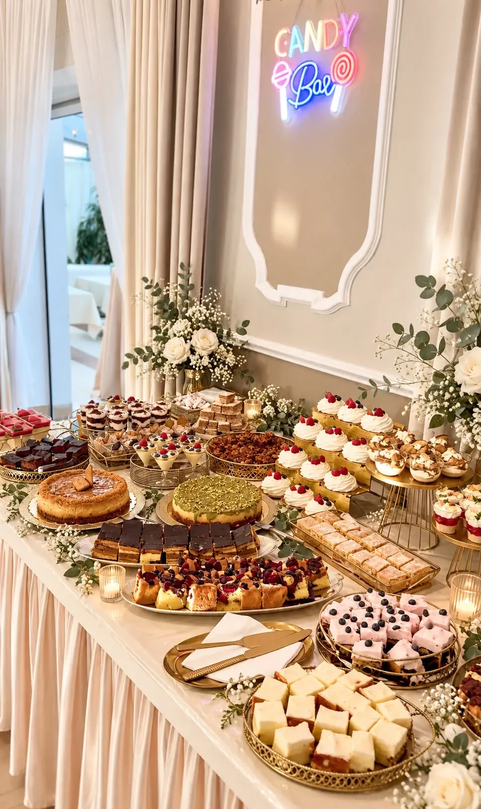 Słodki stół Candy Bar z domowymi ciastami i deserami